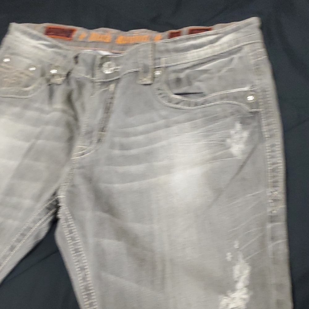 Rock Revival Light Gray Patch Detail Jeans - Picture 9 of 16
